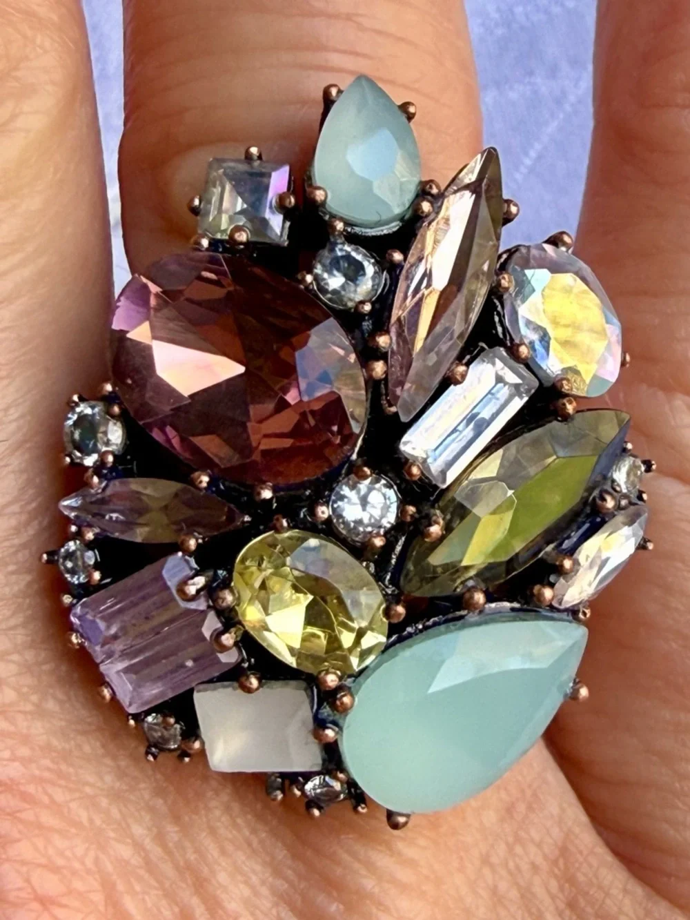 Juicy Couture Crystal Cocktail Ring Adjustable Multicolor Statement NWT